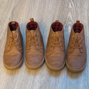 Brown Kids Shoes with Plaid Lining